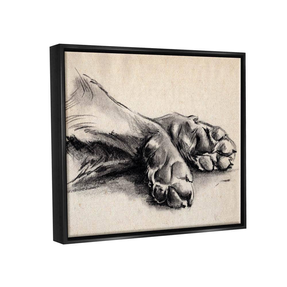 Stupell Industries Dog Paw Charcoal Design Minimal Tan Black Black Floater Framed Canvas Wall Art, 24 x 30