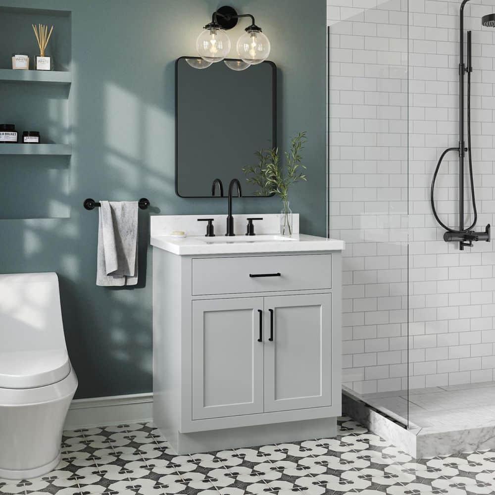 Tidworth 30.25'' Single Bathroom Vanity with Carrara Quartz Top
