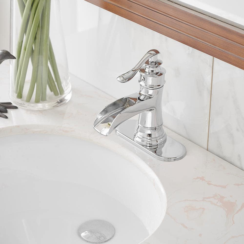 BWE Waterfall Single Hole Single-Handle Low-Arc Bathroom Faucet With Pop-up Drain Assembly