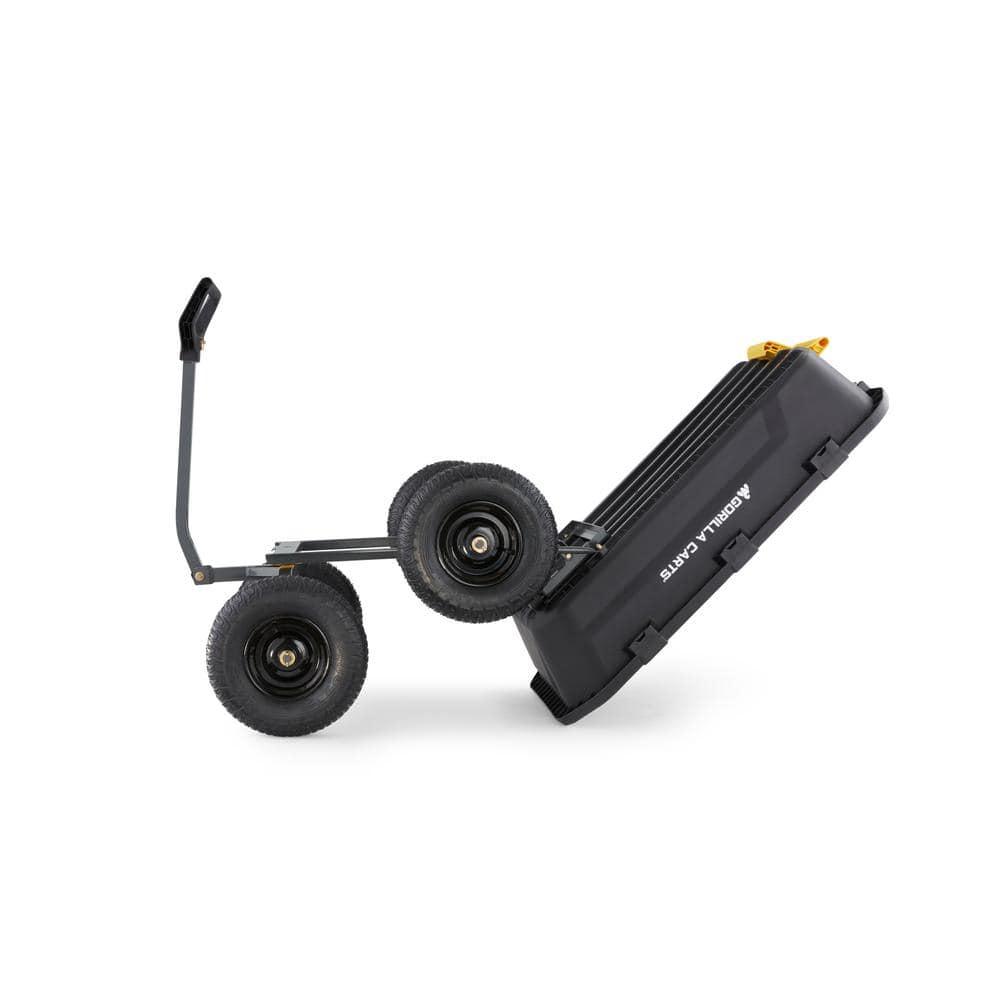 Gorilla Carts Heavy Duty 12 Cubic Foot Poly Yard Dump Cart, Garden Wheelbarrow Wagon with Pneumatic Flat Free Tires for Outdoor Lawn Utility, Black