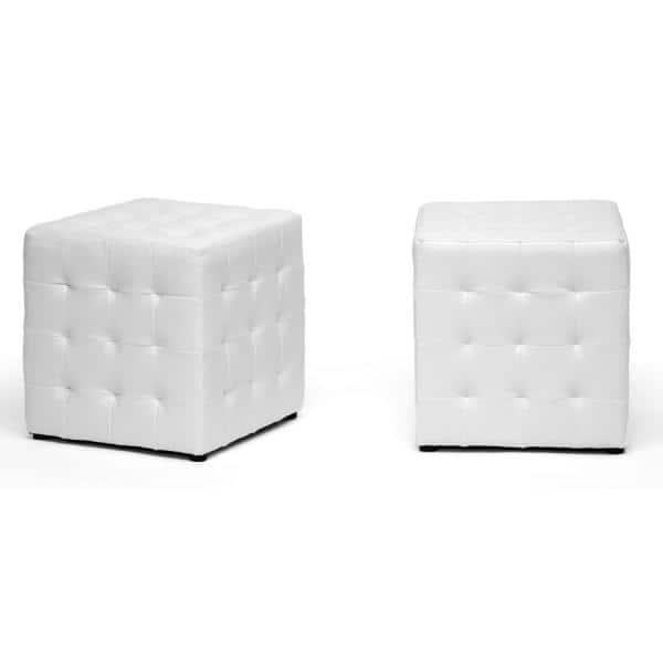 Set of 2 Siskal Modern Cube Ottoman White - Baxton Studio: Faux Leather, Wood Frame, No Assembly Required