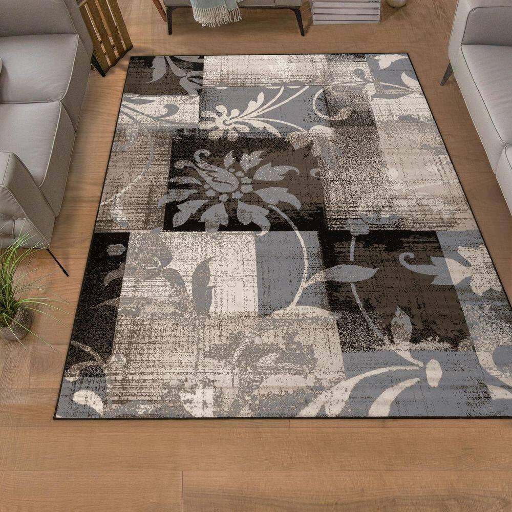 Superior Indoor Area Rug, Jute Backed, Perfect for Office, Living/Dining Room, Bedroom, Kitchen, Hallway, Entryway, Floor, Modern Floral Patchwork Decor, Pastiche Collection, 4' x 6', Beige