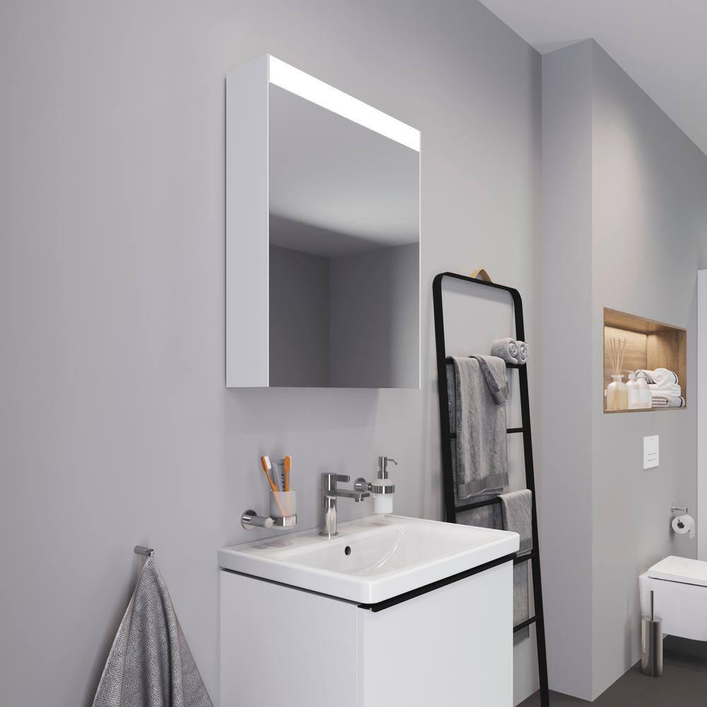 Surface Mount Frameless 1 Door Medicine Cabinet with 2 Shelves and LED Lighting