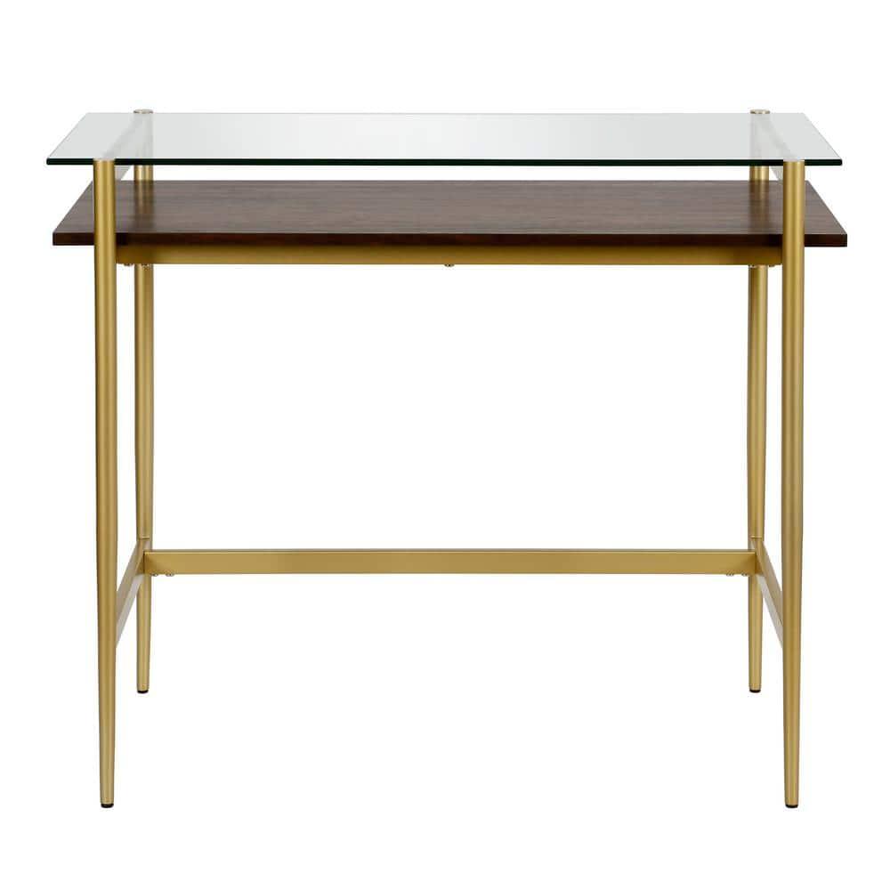 36" Brass Finish Desk with Walnut Shelf - Henn&Hart