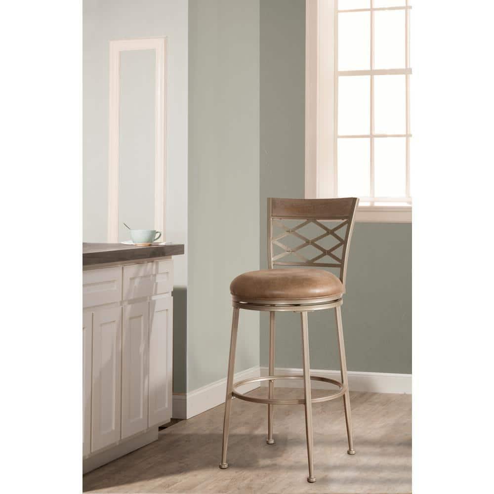 Hutchinson Metal Swivel Counter Height Barstool Pewter: 26" Seat, Weathered Gray Wood - Hillsdale Furniture