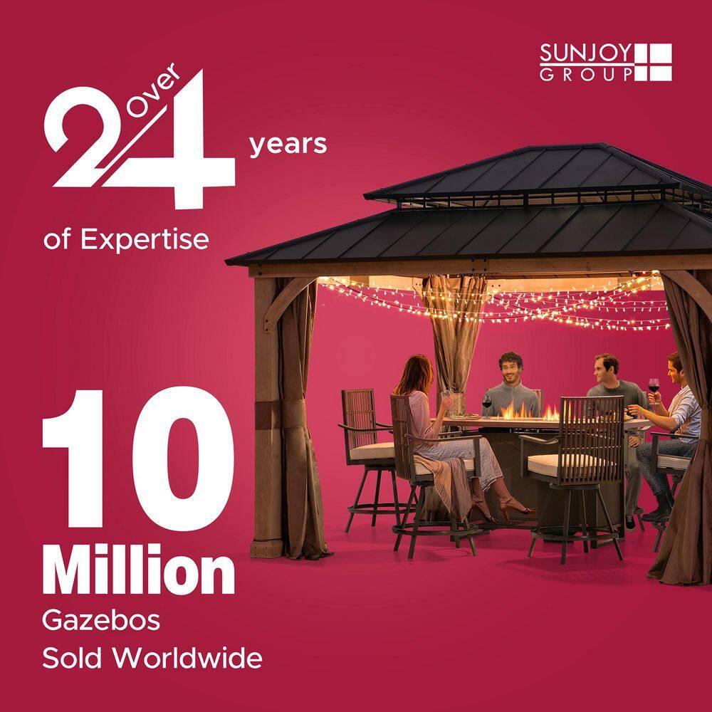 Sunjoy Sunjoy Wooden Grill Gazebo with Solar Power, 8 x 12 ft. Hardtop Gazebo for Year-Round Grilling, Outdoor Cedar Frame Cooking Shelter with Decorative Fence for Backyard BBQs Party