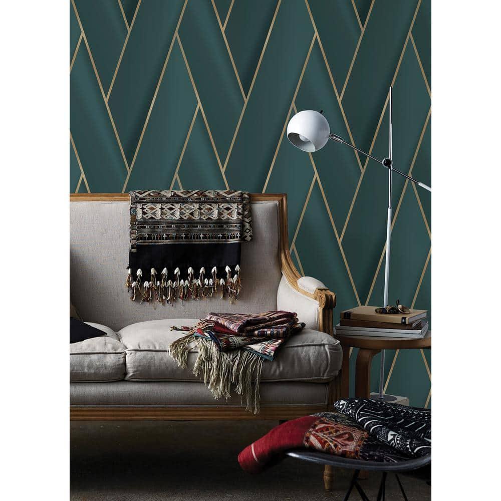Advantage Blue, Manfred Teal Modern Herringbone Wallpaper