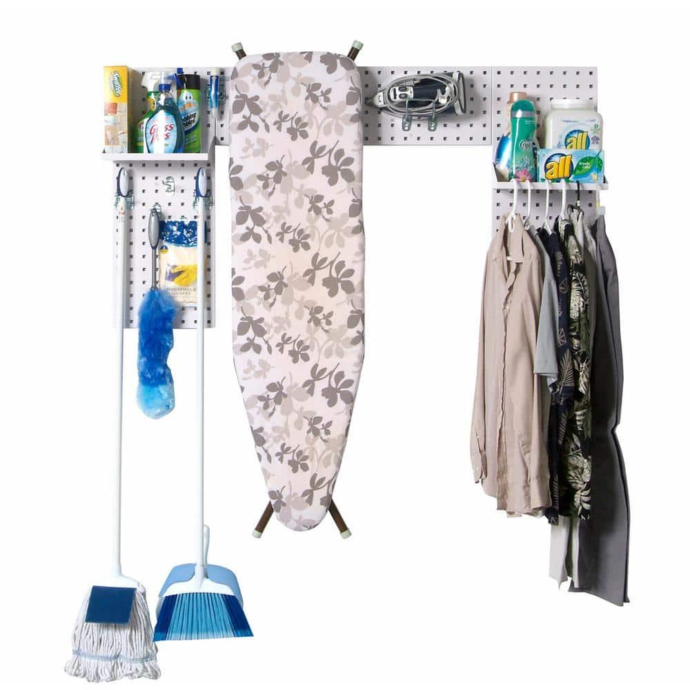Triton Products® Silver Laundry Room Organizer Kit with (3) 18 Gauge Steel Square Hole Pegboard, (2) Steel Shelves and 9 pc. LocHook Assortment