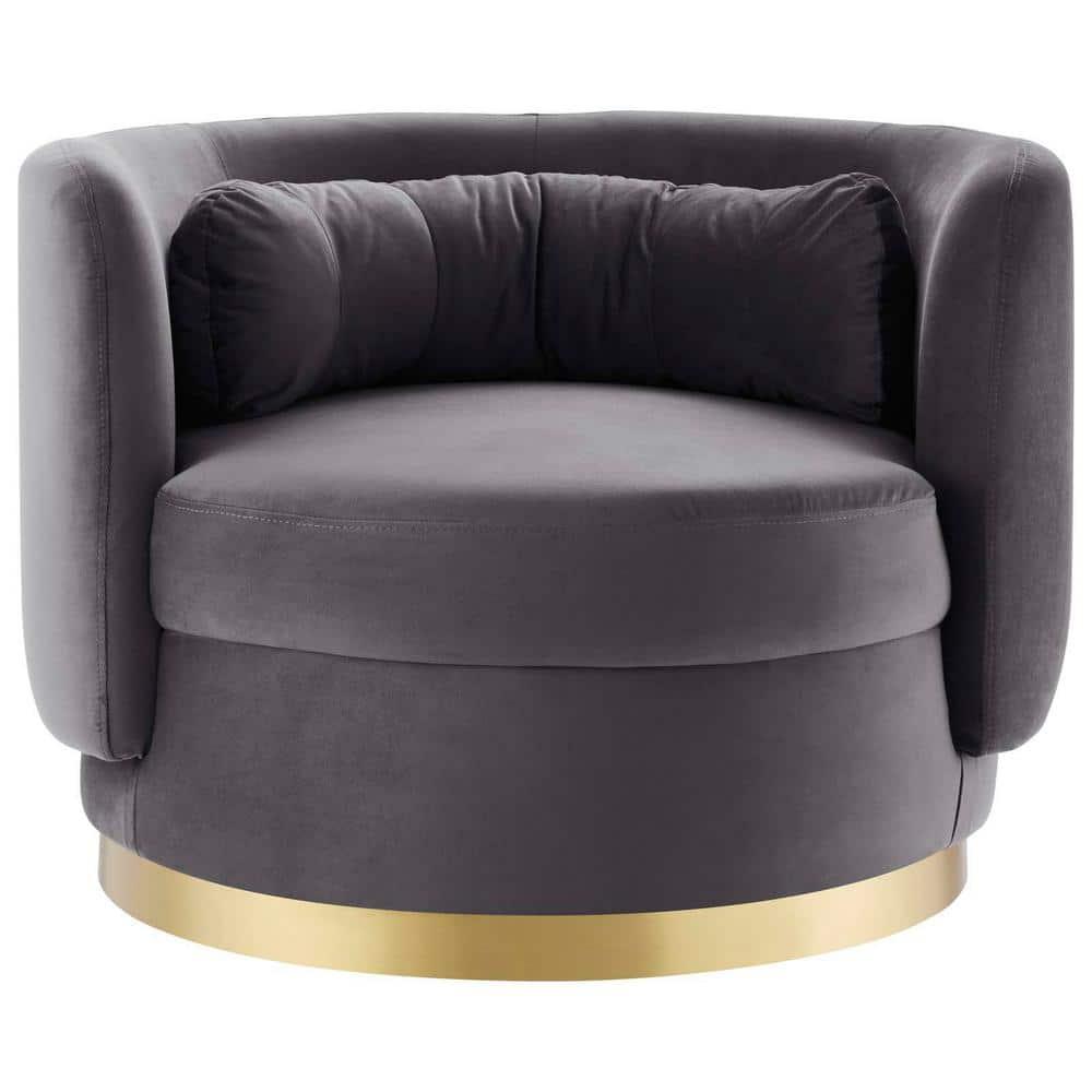 Glam Deco Gold Metal & Gray Velvet Swivel Accent Chair