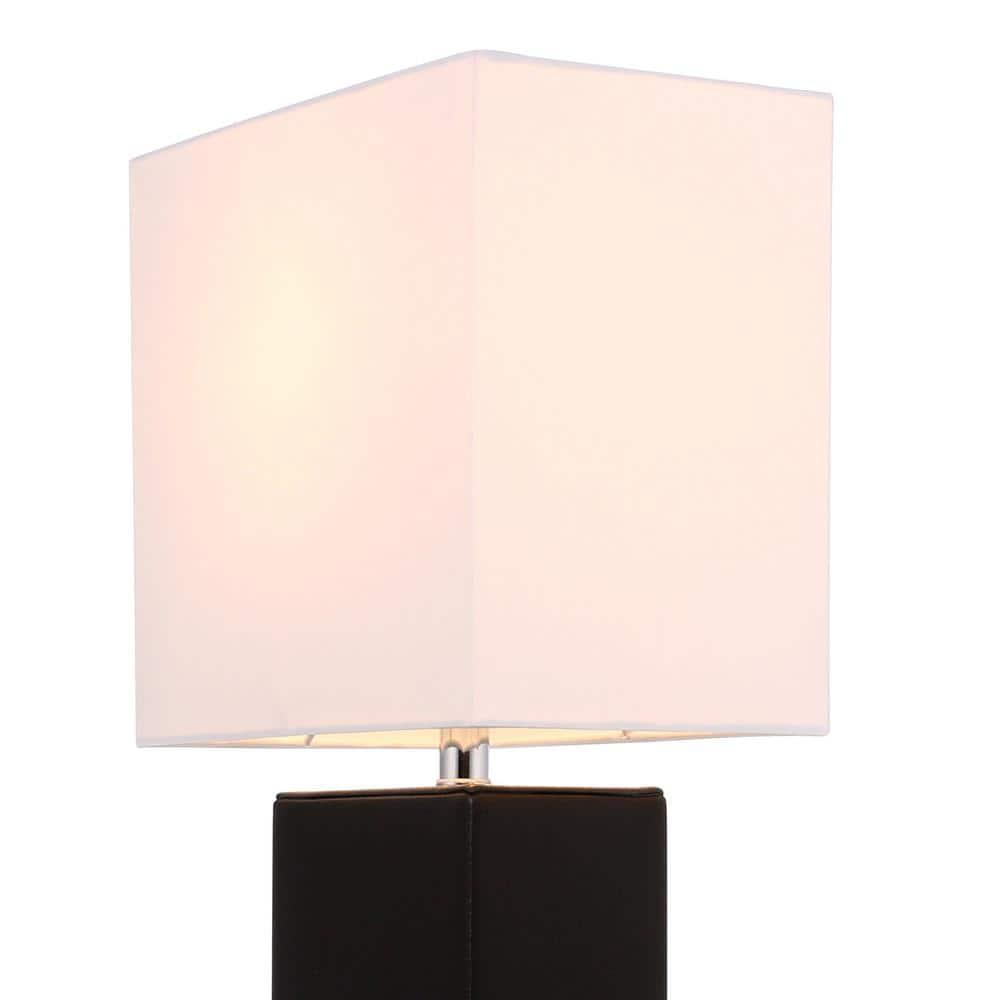 Leather Table Lamp with Fabric Shade Black - Elegant Designs: Modern Rectangle Shade, UL Listed, E26 Socket
