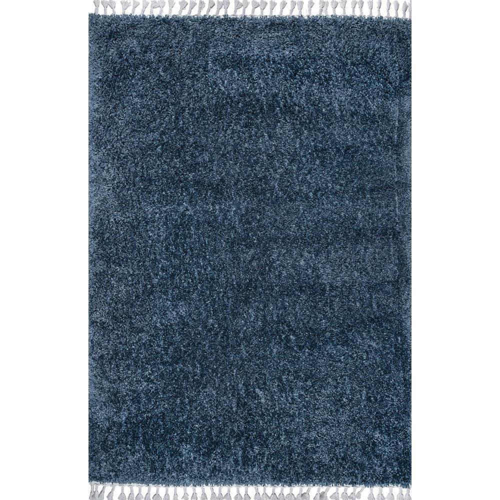 Nuloom Neva Solid 2x3 Accent Shag Indoor Area Rug for Living Room Bedroom Dining Room Nursery Entryway, Navy/Ivory