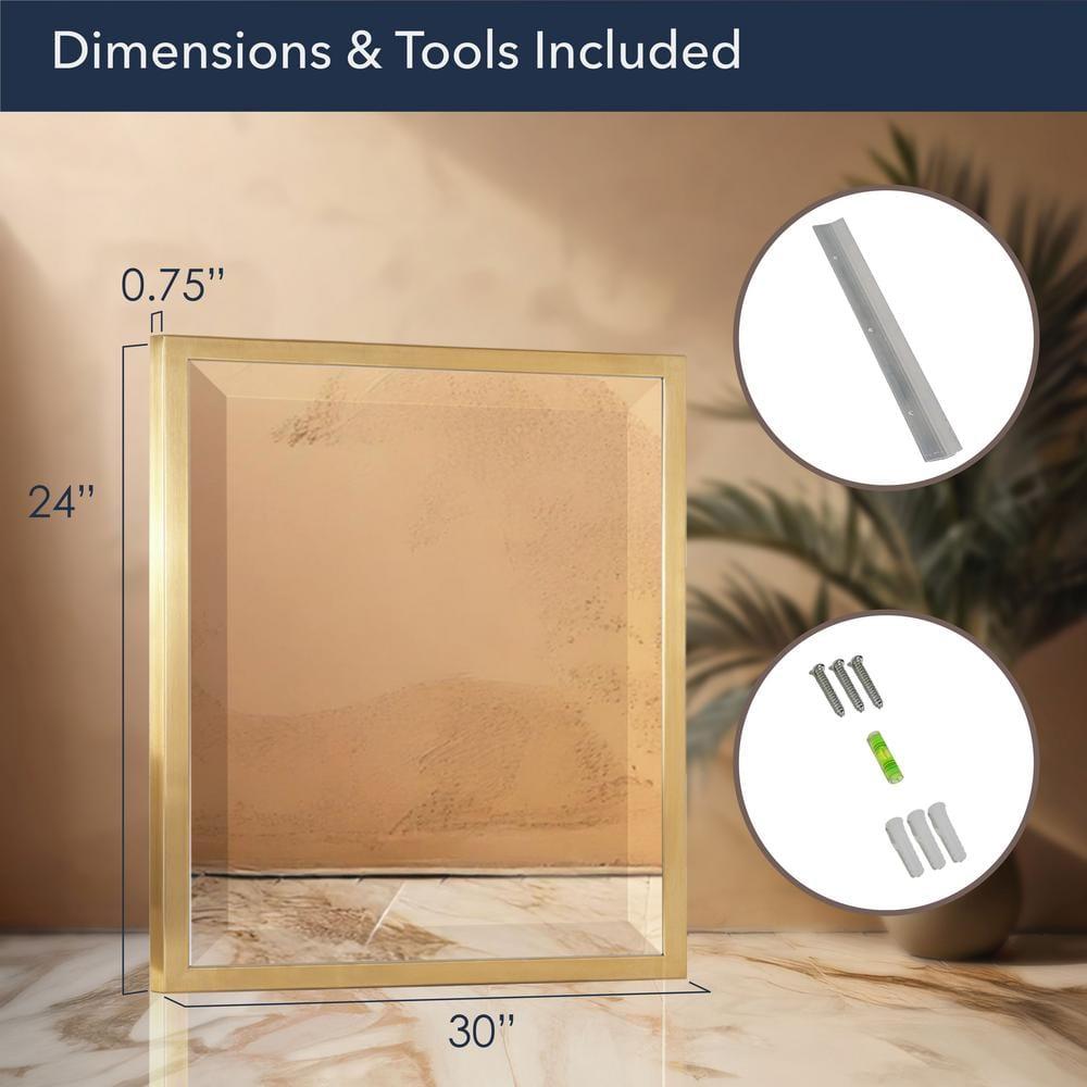 Head West Gold Stainless Steel Metal Framed Mirror for Bathroom Vanity – Decorative Rectangular Bathroom Mirror for Over Sink, Bedroom & Living Room, 24"x30"