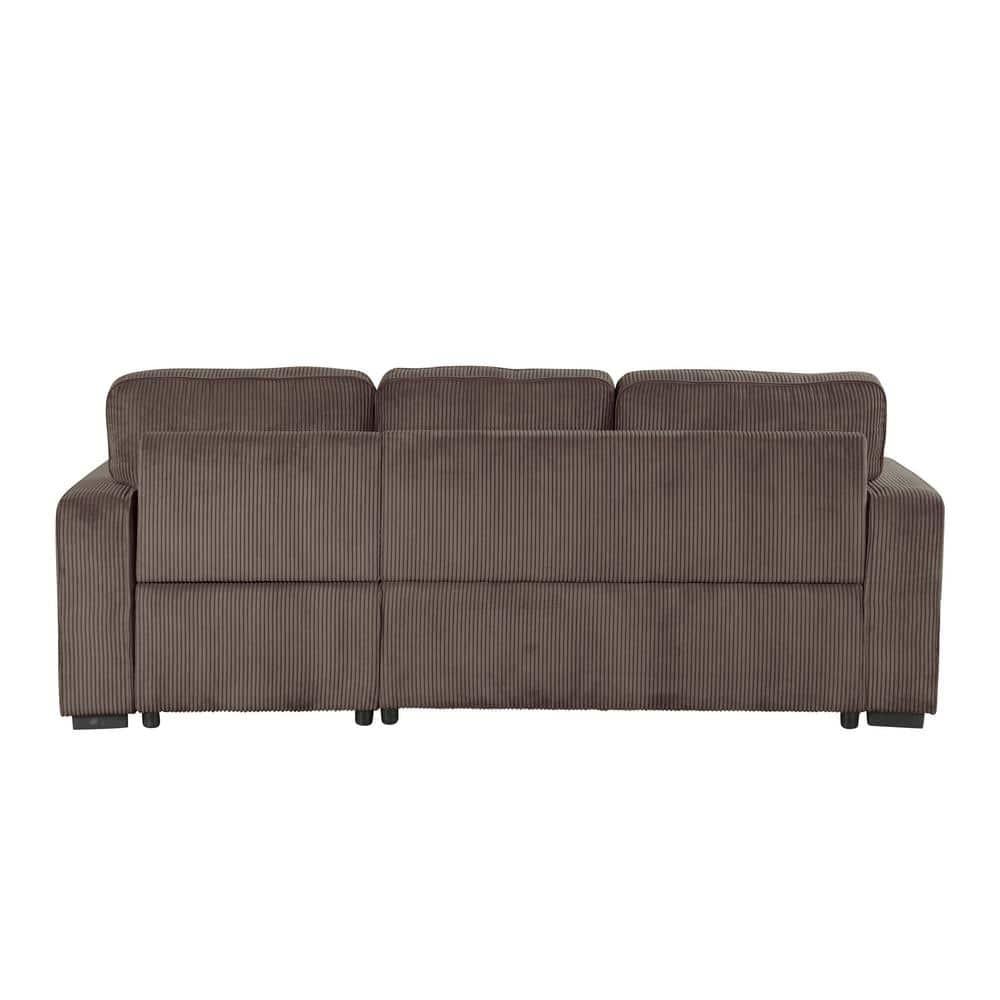 HOMES: Inside + Out Paeke Sleeper Sectional Sofa Corduroy with Storage Chaise and Reversible Brown
