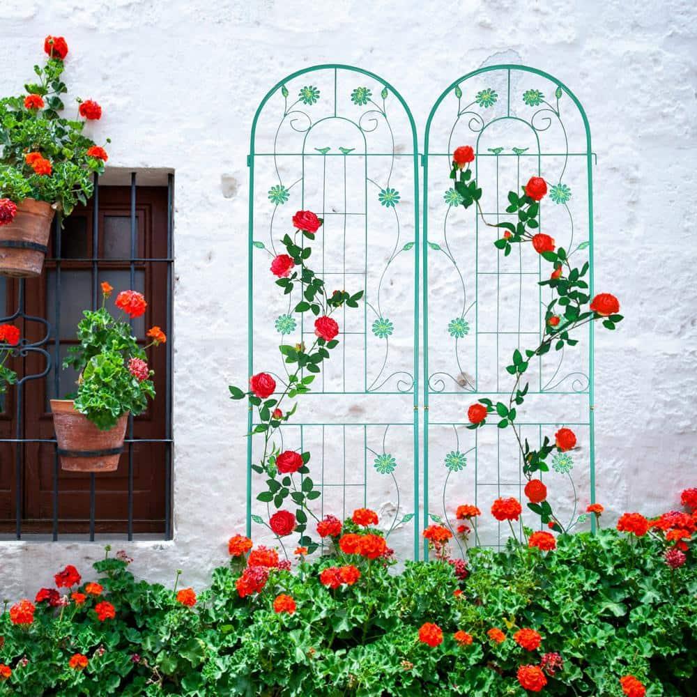 ANYHI 2 Pack Metal Garden Trellis 86.7" x 19.7" Rustproof Trellis for Climbing Plants Outdoor Flower Support Green