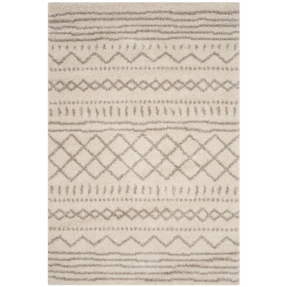 SAFAVIEH Arizona Teagan Geometric Striped Shag Area Rug, Ivory/Beige, 9' x 12'