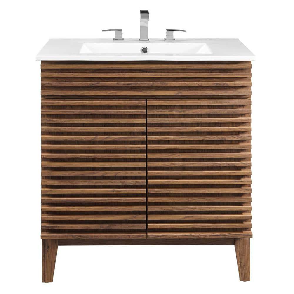 Modway Render Vanity with Sink-Floor, 30 Inch, Walnut White