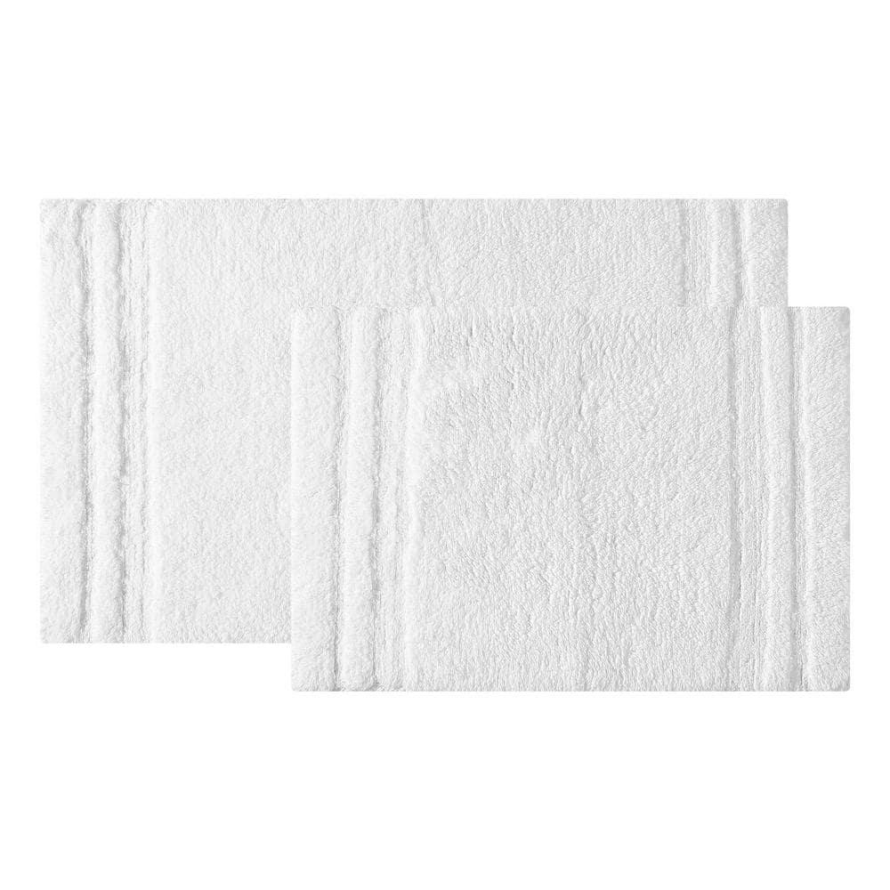 Vera Wang Eden Plush Pile Solid Reversible Cotton White 2 Piece Bath Rug Set