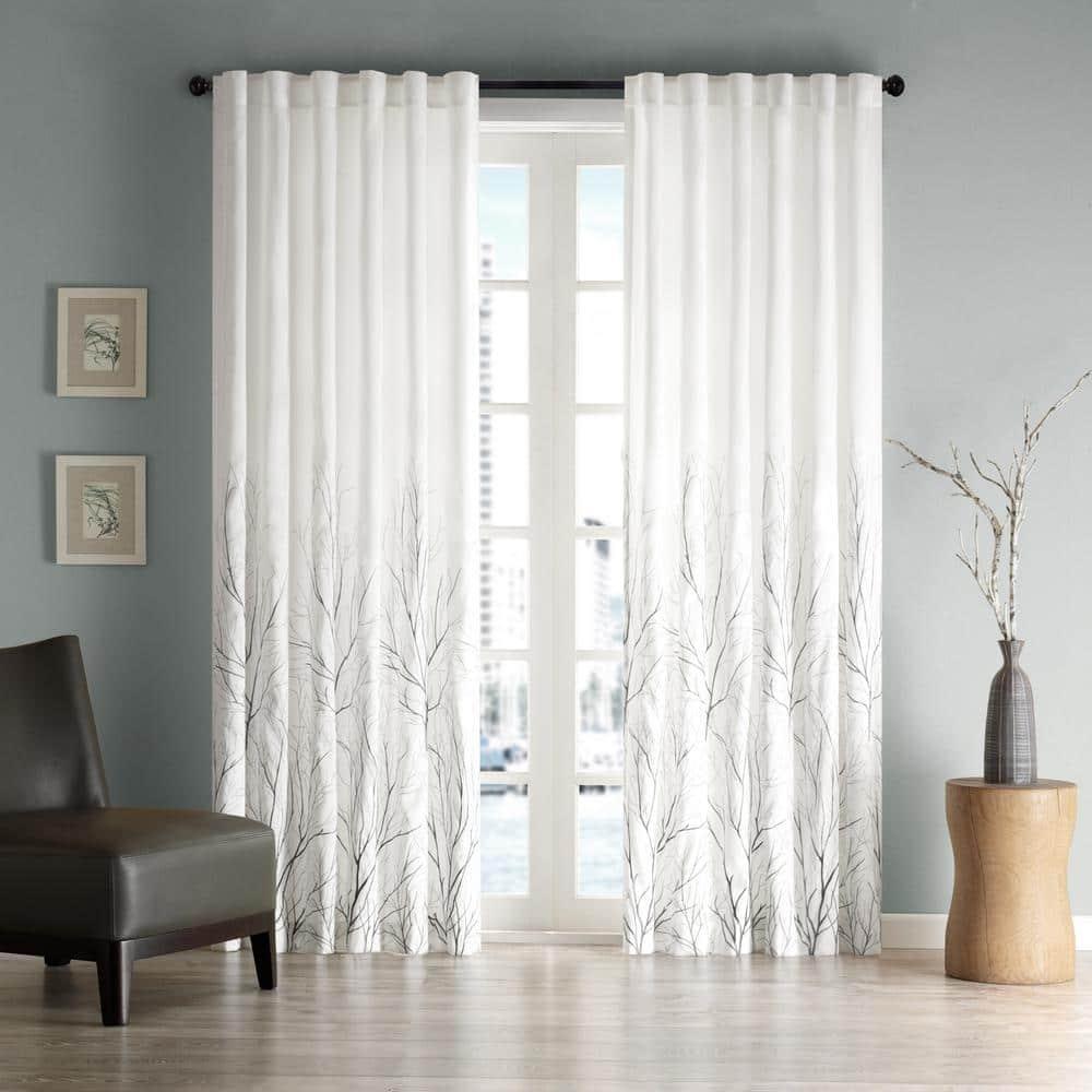 Andora Embroidered Branch Rod Pocket Single Curtain Panel