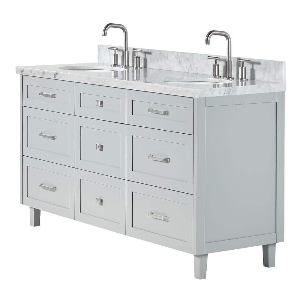 Ariel Bath Ariel Monrow 67 Inch Double Oval Sink Bathroom Vanity With Italian Carrara Marble Countertop