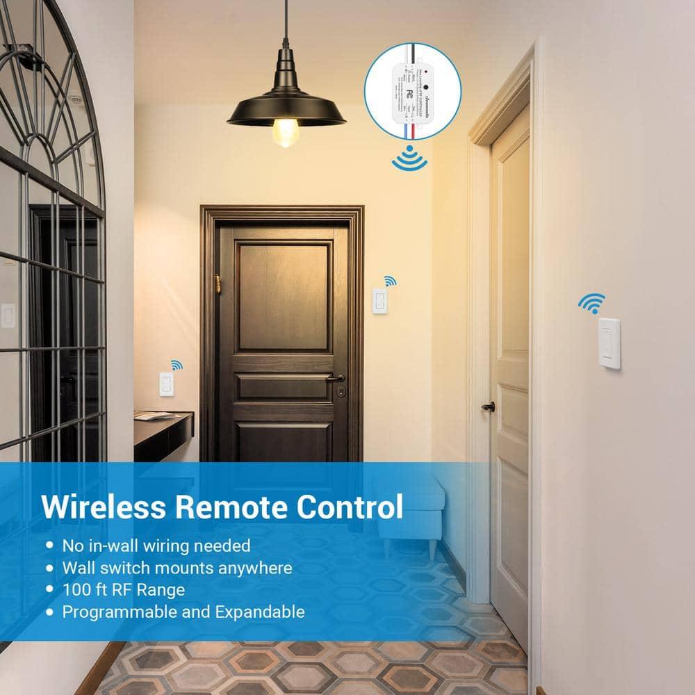 DEWENWILS Wireless Light Switch and Receiver Kit, 10A/1200W, No in-Wall Wiring Required,Remote Control Wall Switch Lighting Fixture for Ceiling Lights, Fans, Lamps,100 Ft RF Range, Programmable