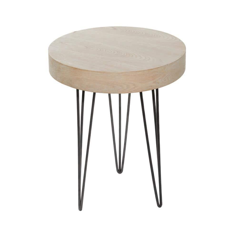 Union Rustic Villalpando Wooden Side End Brown Accent Table with Black Metal Hairpin Legs