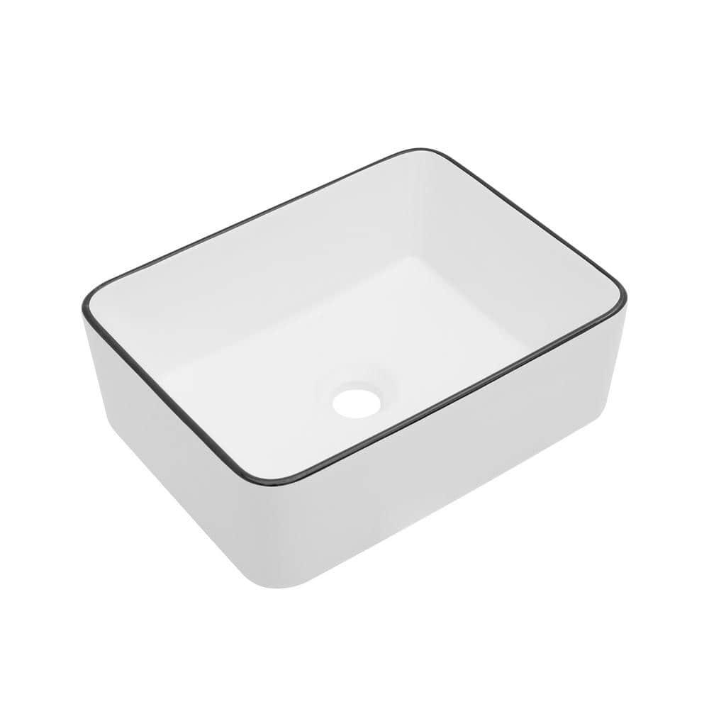 19 x 15 White Ceramic Rectangular Vessel Bathroom Sink
