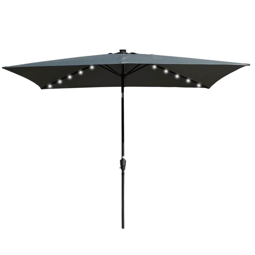 10 ft. x 6.5 ft. Rectangle Solar LED Outdoor Patio Market Table Umbrella with Push Button Tilt and Crank in Black
