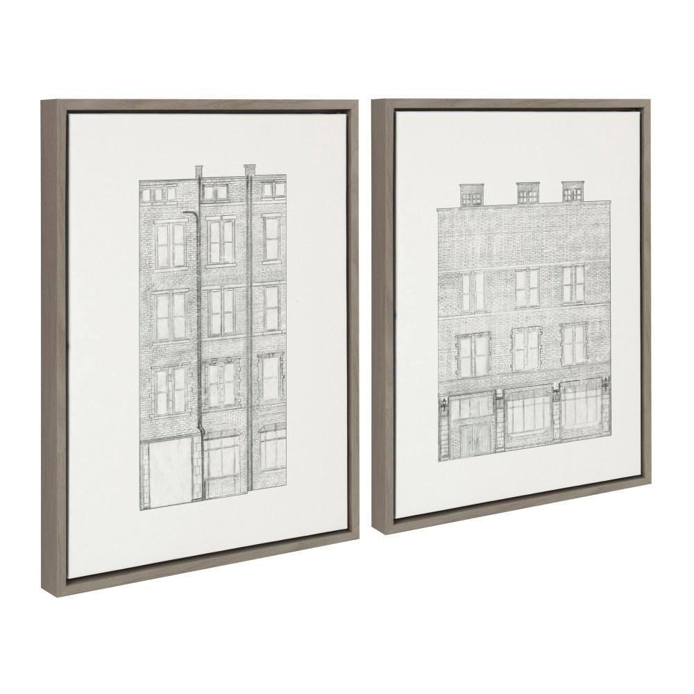 (Set of 2) 18" x 24" Sylvie Brick Building Fade 1 and 4 Canvas by Vio: Urban Wall Decor - Kate & Laurel
