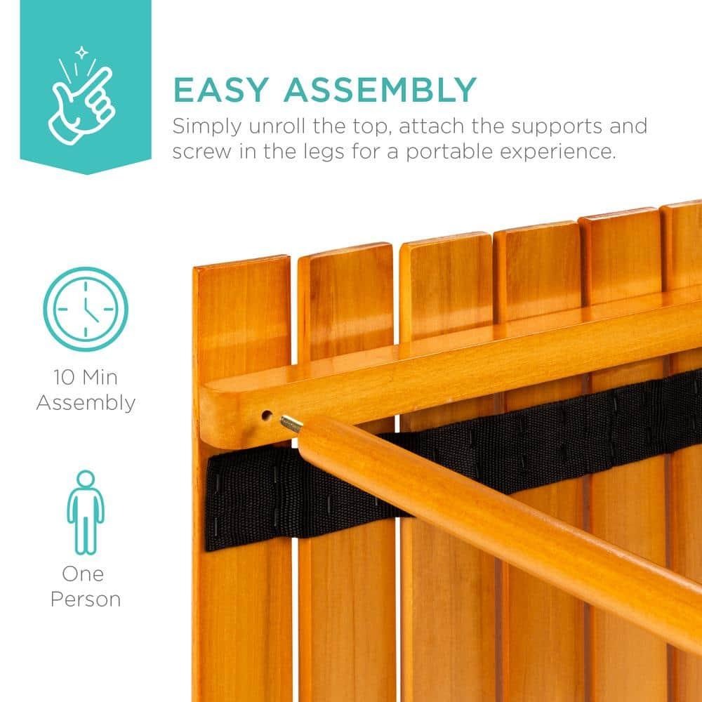 KIBNOF Best Choice Products 28x28in Foldable Indoor Outdoor All-Purpose Portable Wooden Table for Picnics, Camping, Beach, Tailgating, Patio, Kitchen, Living Room w/Carrying Case - Brown