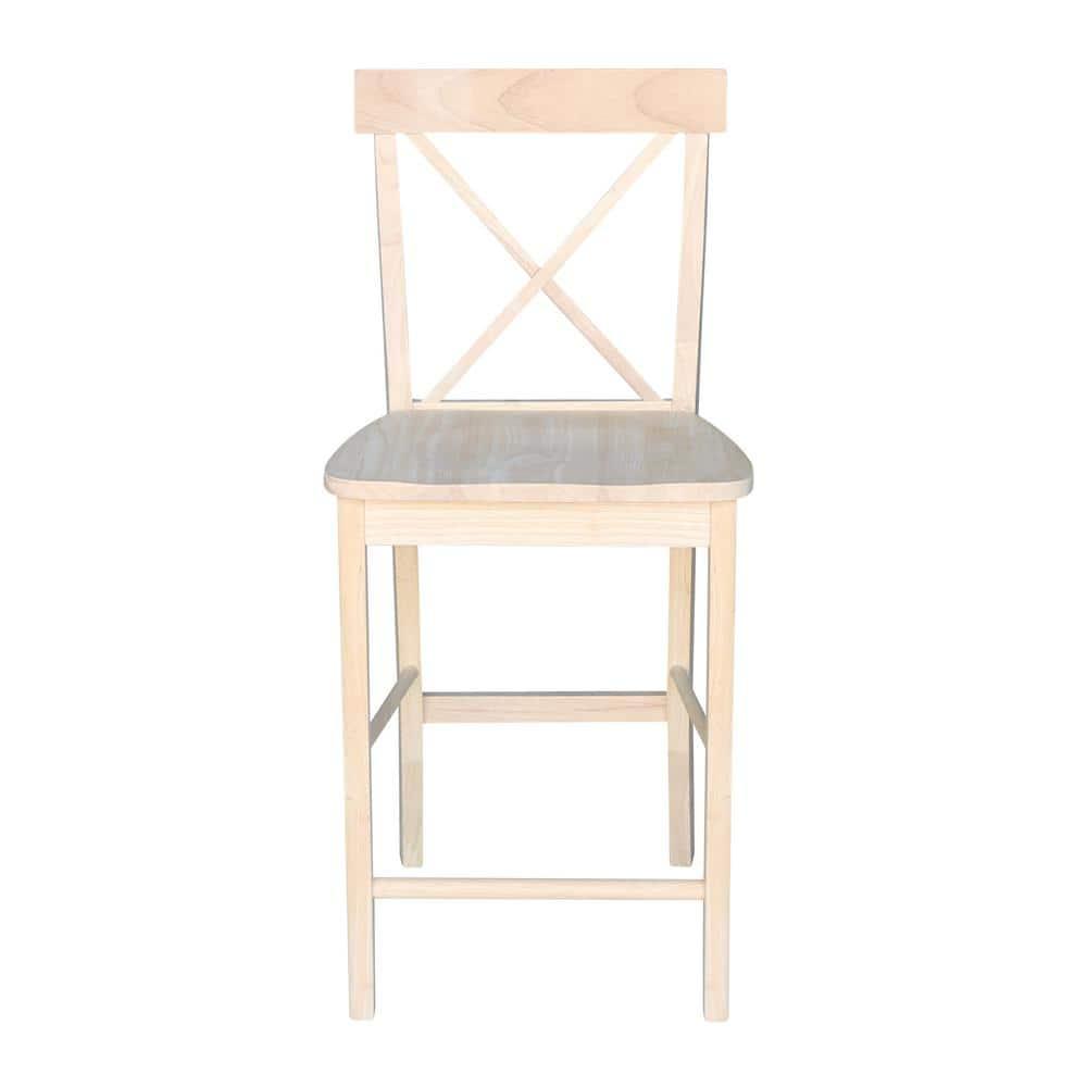 24" X Back Counter Height Barstool Unfinished - International Concepts: Hardwood Frame, Square Seat