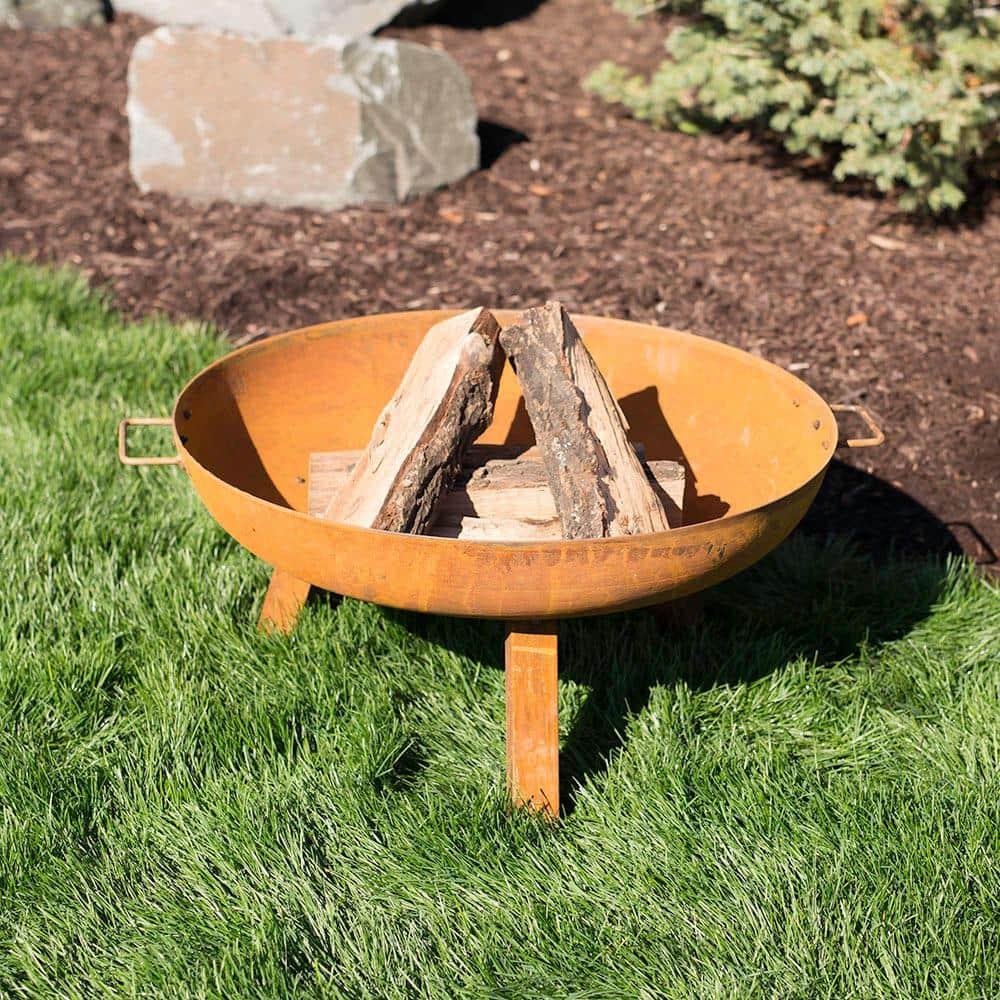 SunnyDaze Decor Union Round Wood-Burning Steel Finish Cast Iron Outdoor Raised Fire Pit Bowl