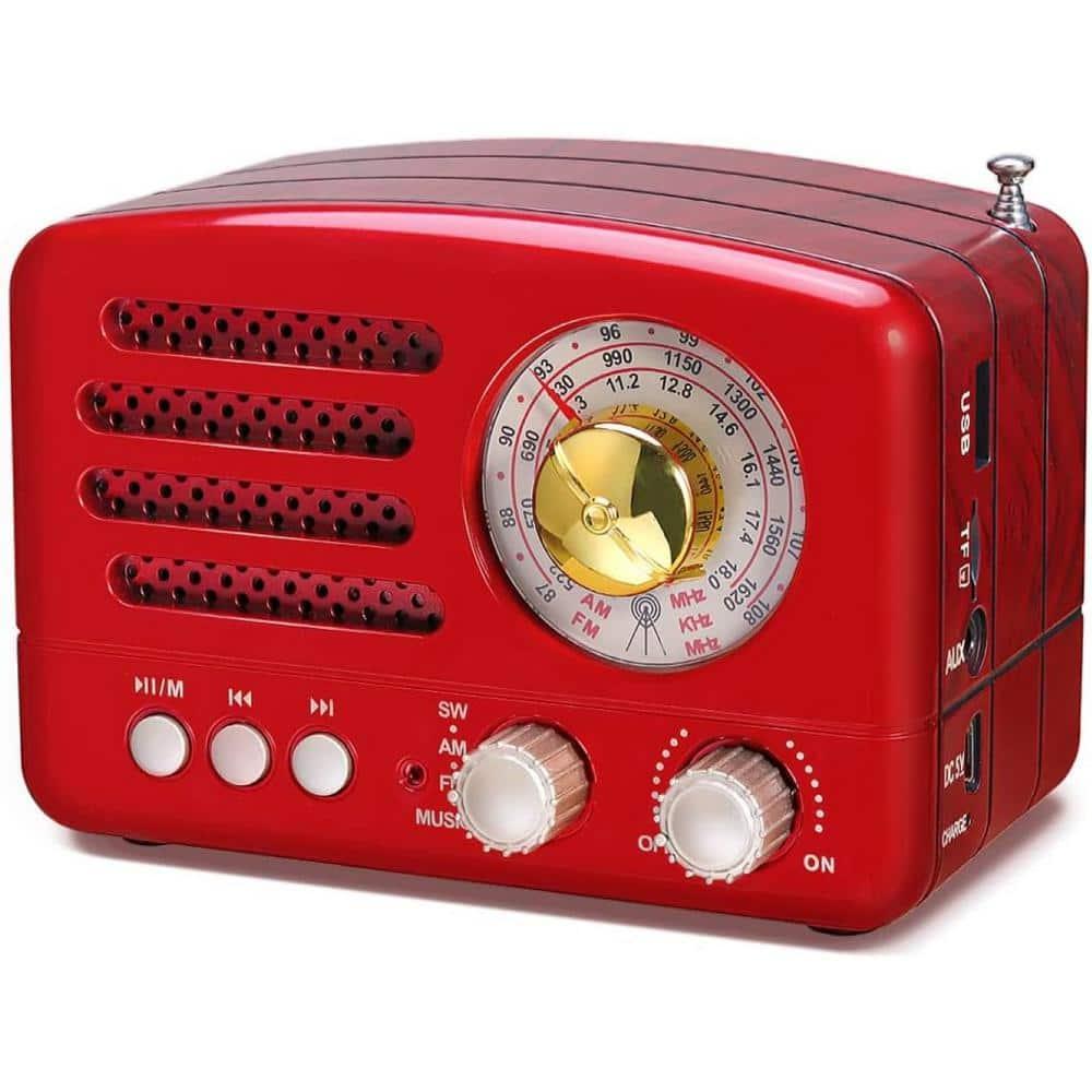 Retro Portable AM/FM Vintage Radio with Bluetooth, Transistor Radio Receiver, Rechargeable Battery, Support TF Card, AUX, USB, MP3 Player for Elder (Red)