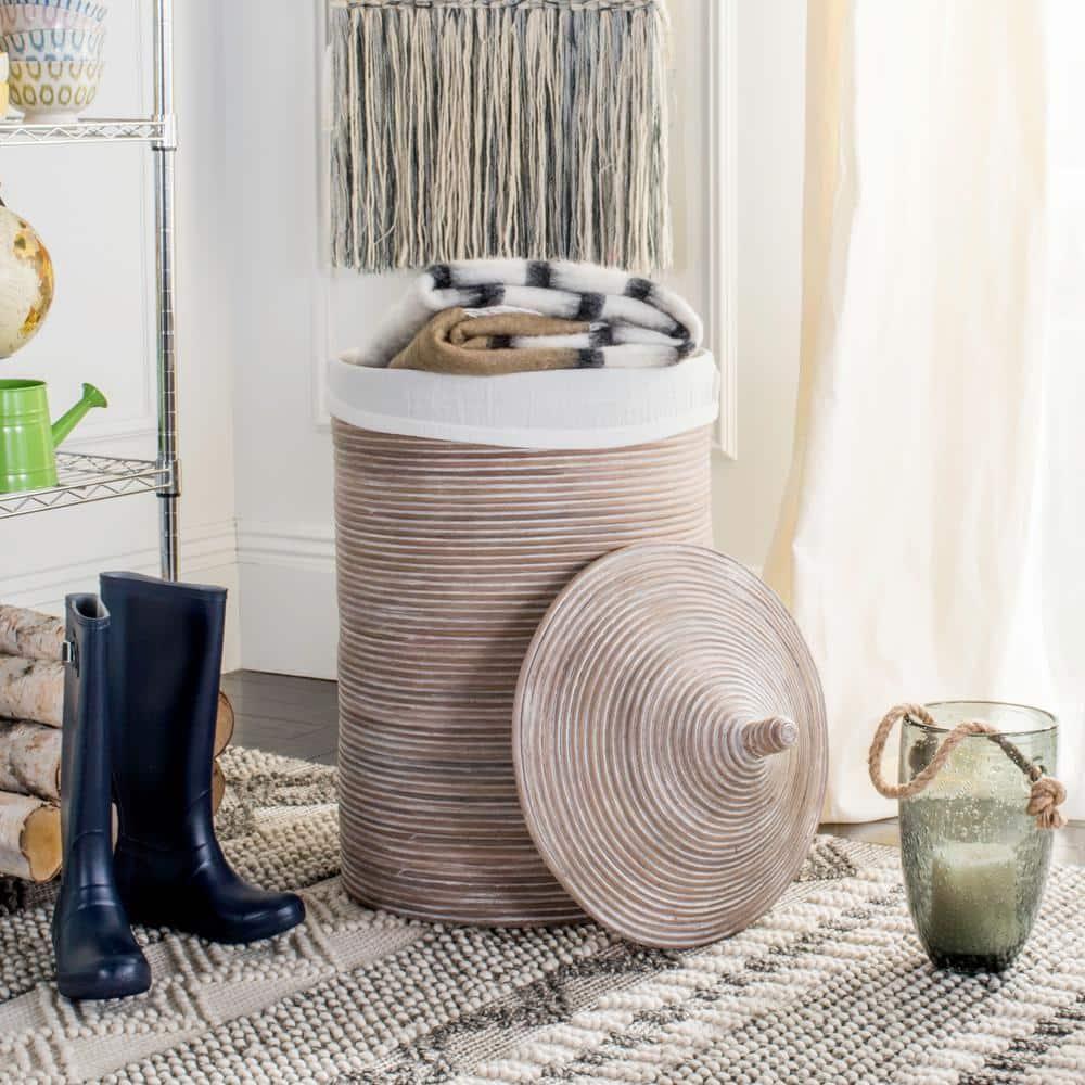 Wellington Laundry Basket with Liner - HAC6501 - White/Grey White Wash - Safavieh