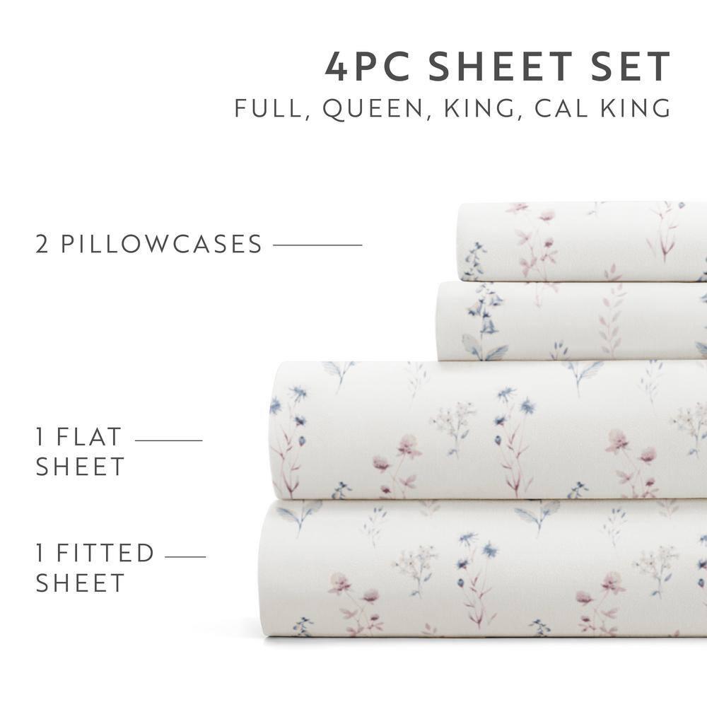 4 Piece Sheet Set Patterned Microfiber Ultra Soft Bedding in Floral Dream