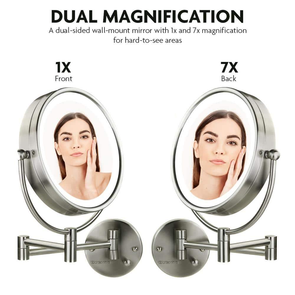 Ovente Wall Mounted Vanity Makeup Mirror 8.5 Inch with 7X Magnification and Natural LED Lights, Double-Sided with Hardwired Electrical Connection