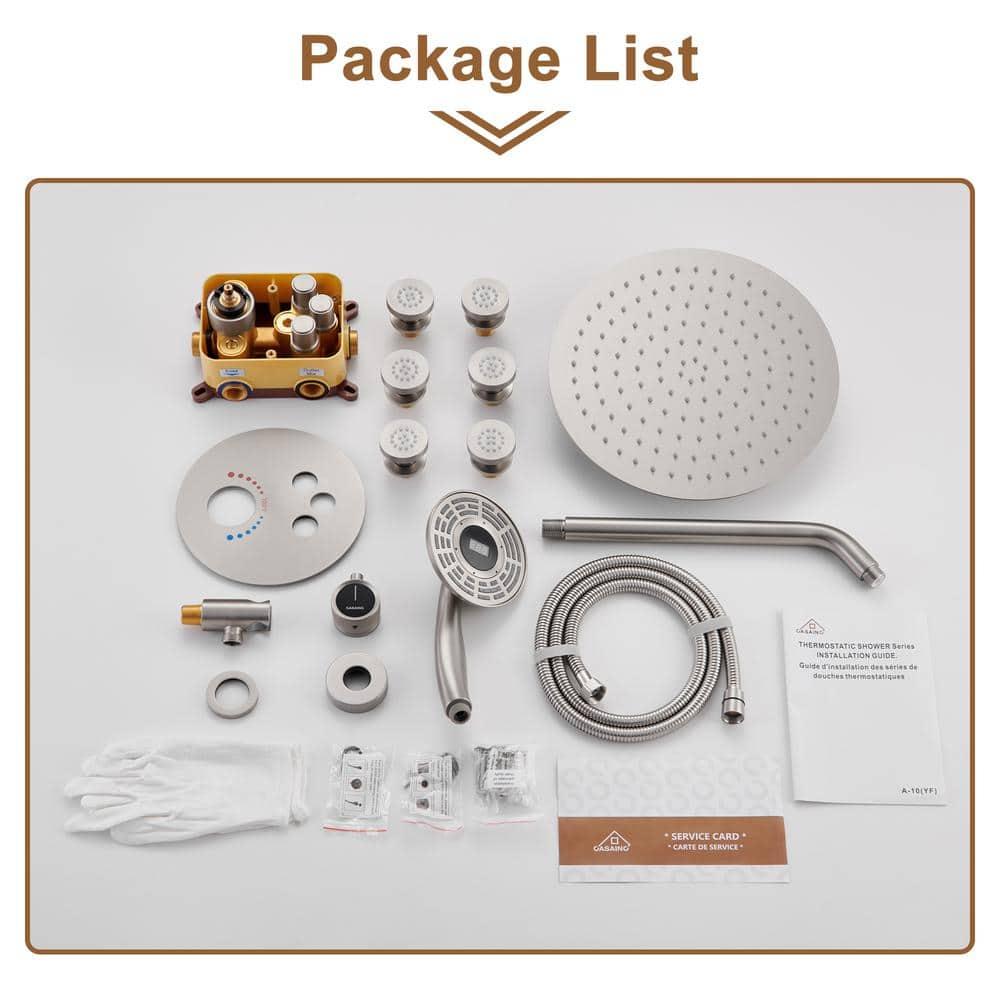 Thermostatic Rainfall Shower System with Rough in-Valve and Digital Display Handheld