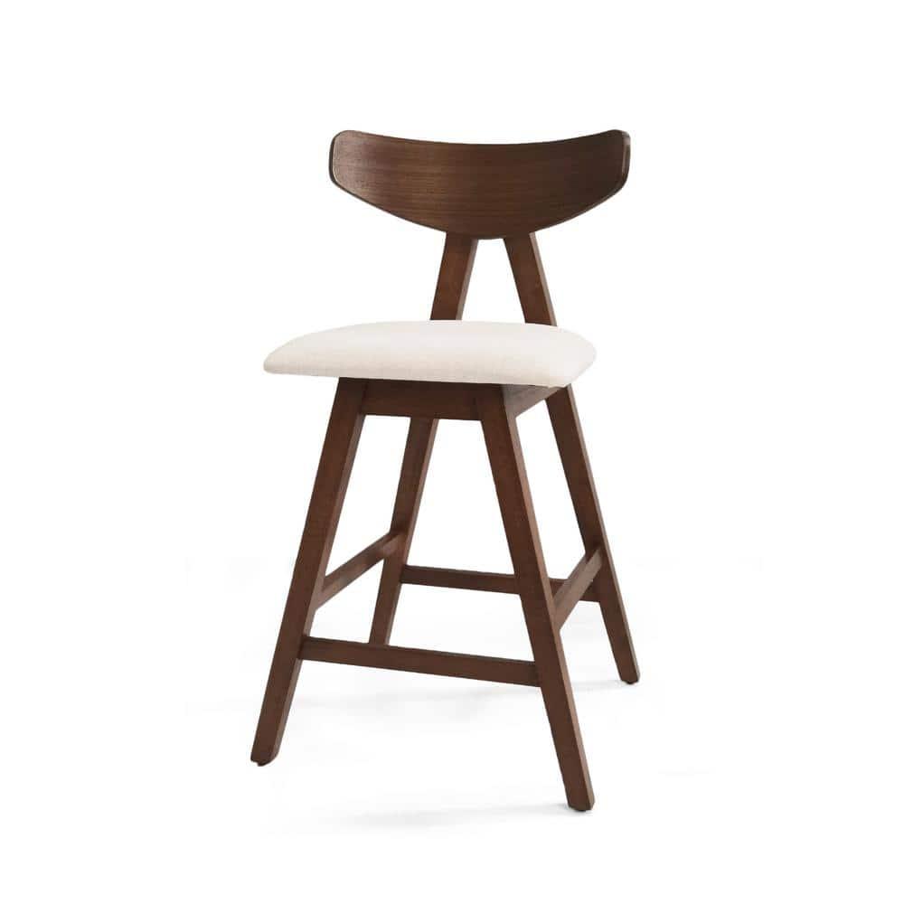 Noble House Marten Indoor Fabric Upholstered Wood Counter Stools, Set of 2, Light Beige
