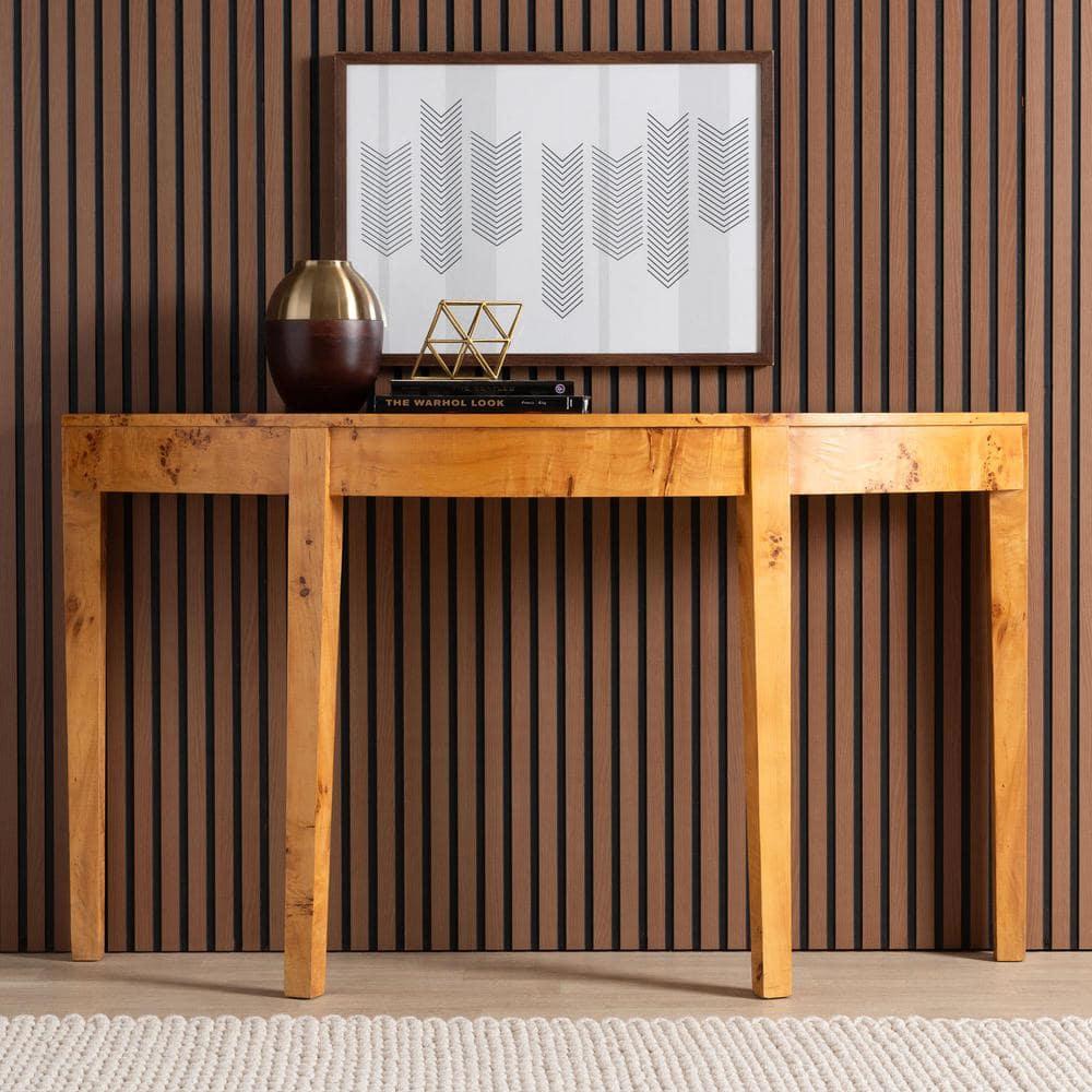 bali & pari Jihan Real Burl Wood Half Moon Large Console Table Light Mappa Burl