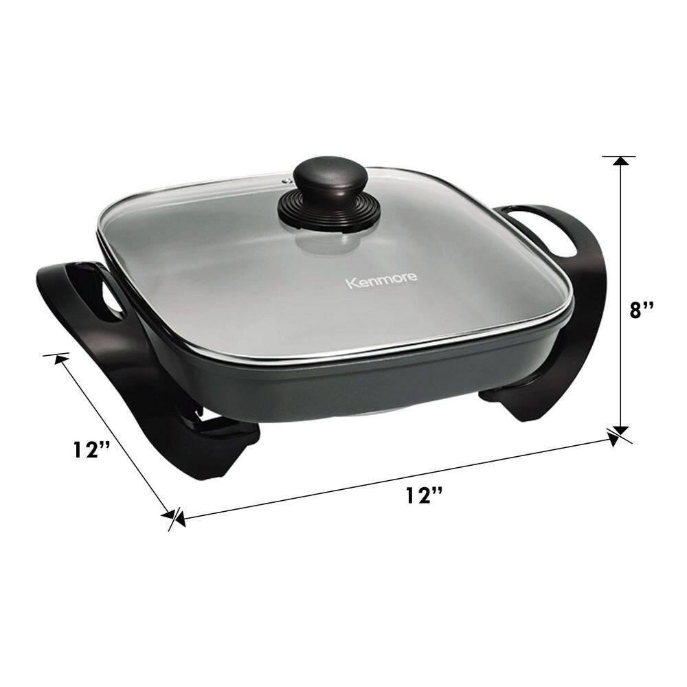 Kenmore 12x12" Non-Stick Electric Skillet with Glass Lid - Black/Gray: Cast Iron, Plug-In, Temperature Control, 1350W
