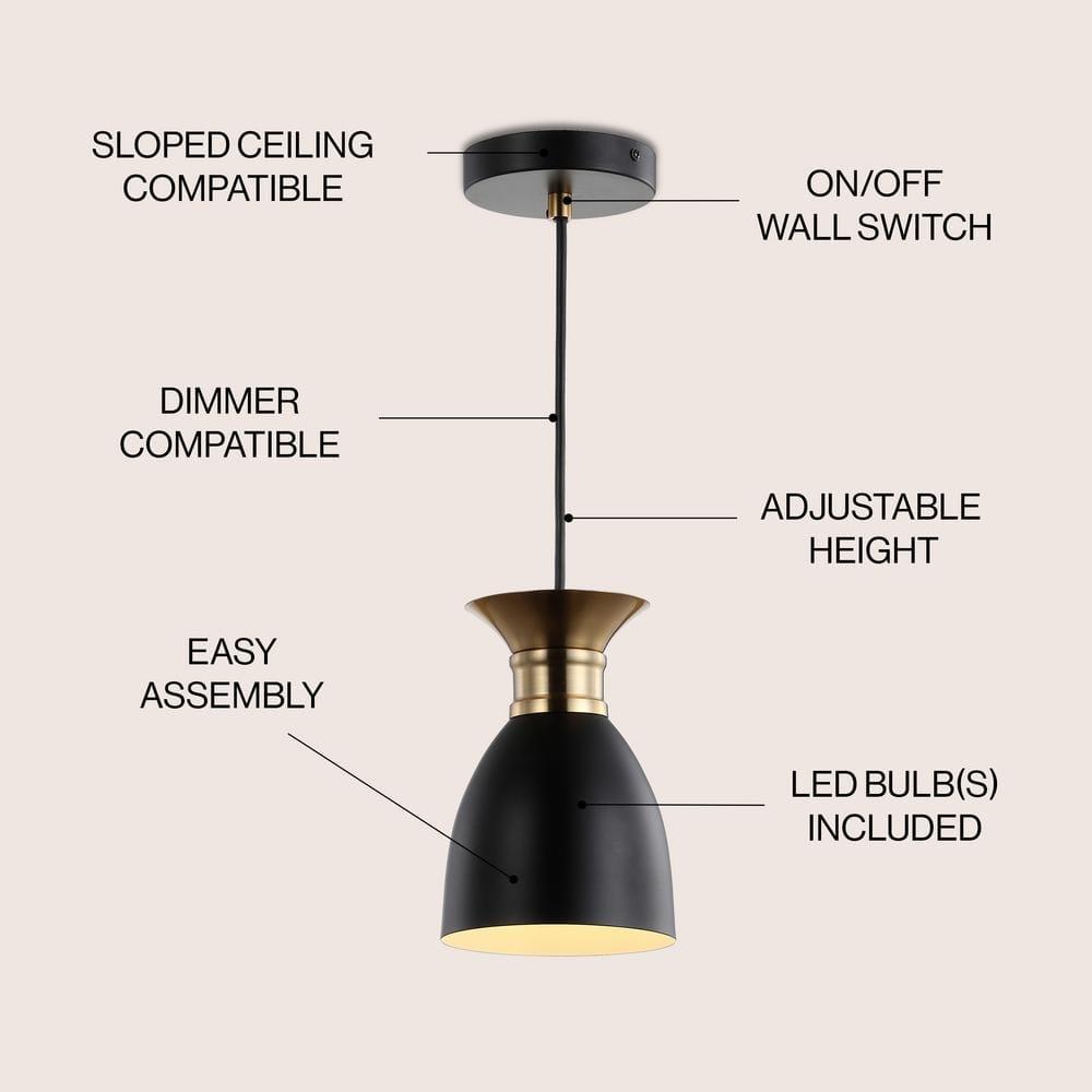 Edison 5.75 in. 1-Light Black/Brass Gold Metal LED Pendant