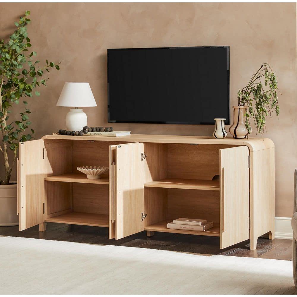 Modern Curved 70" Buffet Sideboard and TV Stand for up to 80" TV Coastal Oak