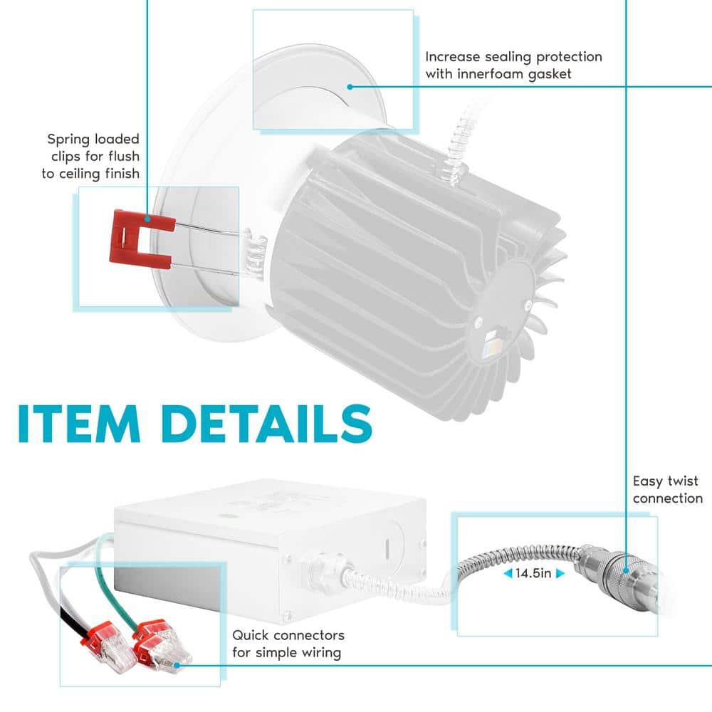 4" Regressed Selectable CCT New Construction LED Canless Recessed Lighting Kit