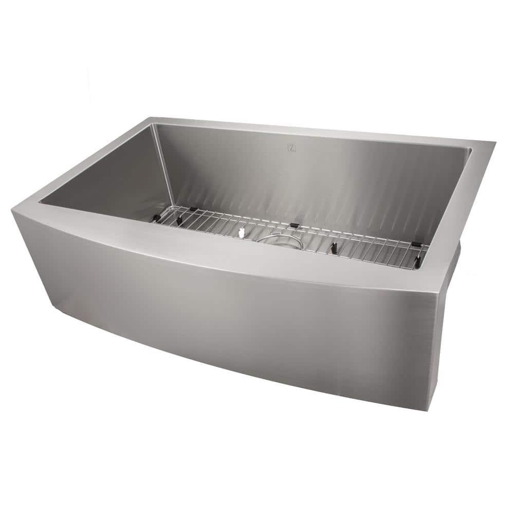 ZLINE 33 in. Vail Farmhouse Apron Mount Single Bowl Stainless Steel Kitchen Sink W/ Bottom Grid (SAS-33)