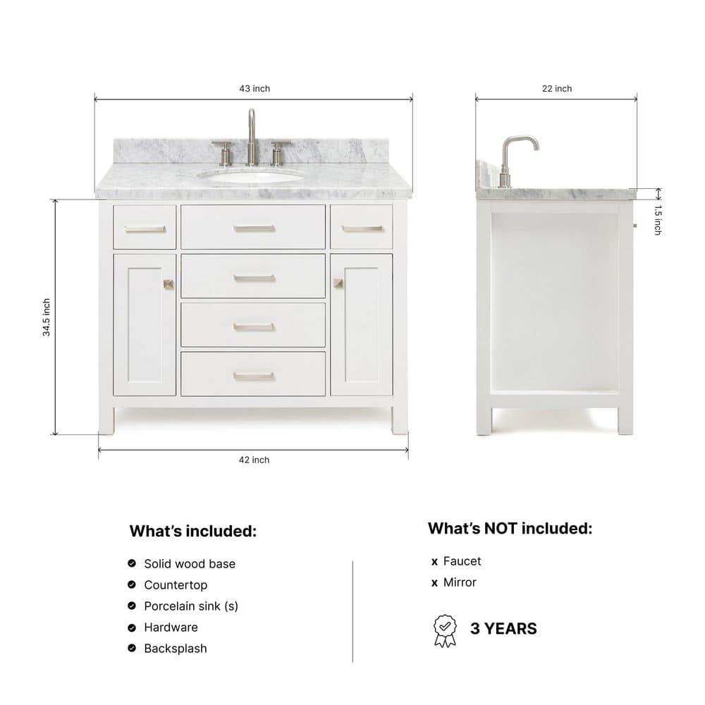 Ariel H036slcqrvo Bristol 36" Free Standing Single Basin Vanity Set - White