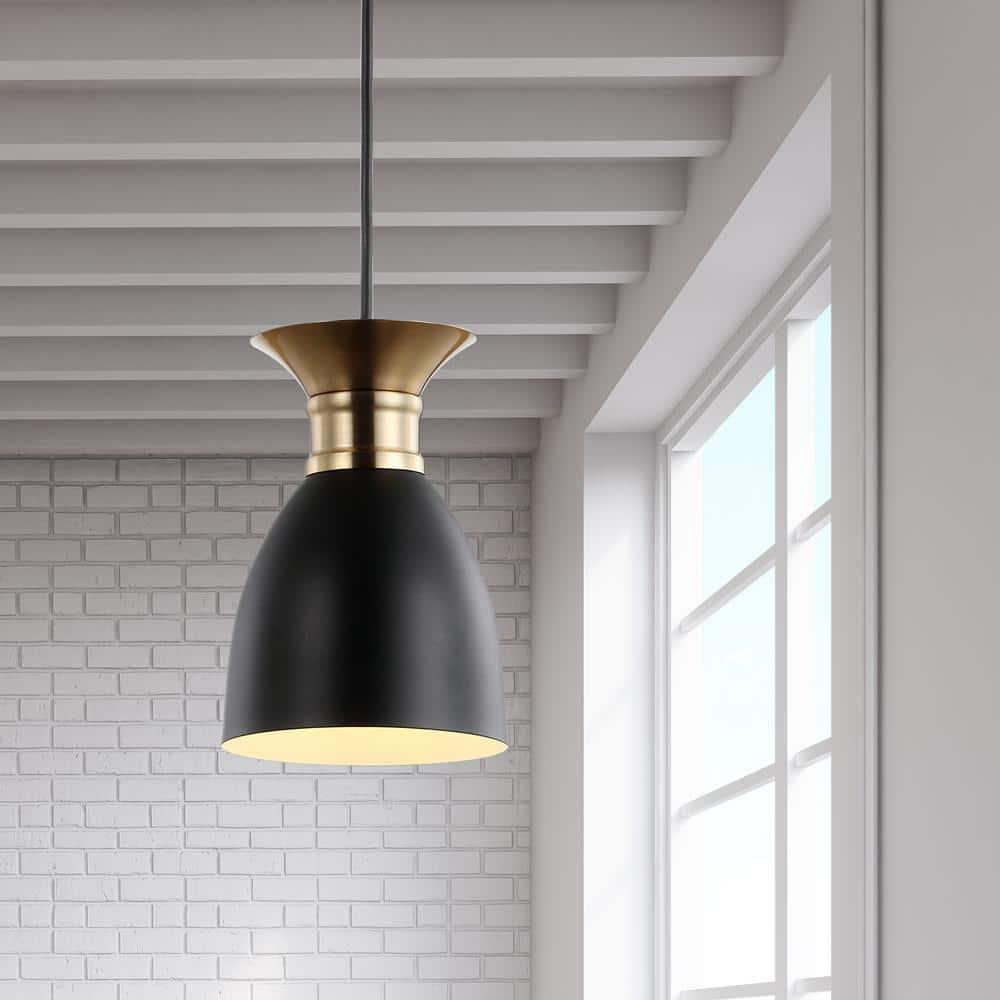 Edison 5.75 in. 1-Light Black/Brass Gold Metal LED Pendant