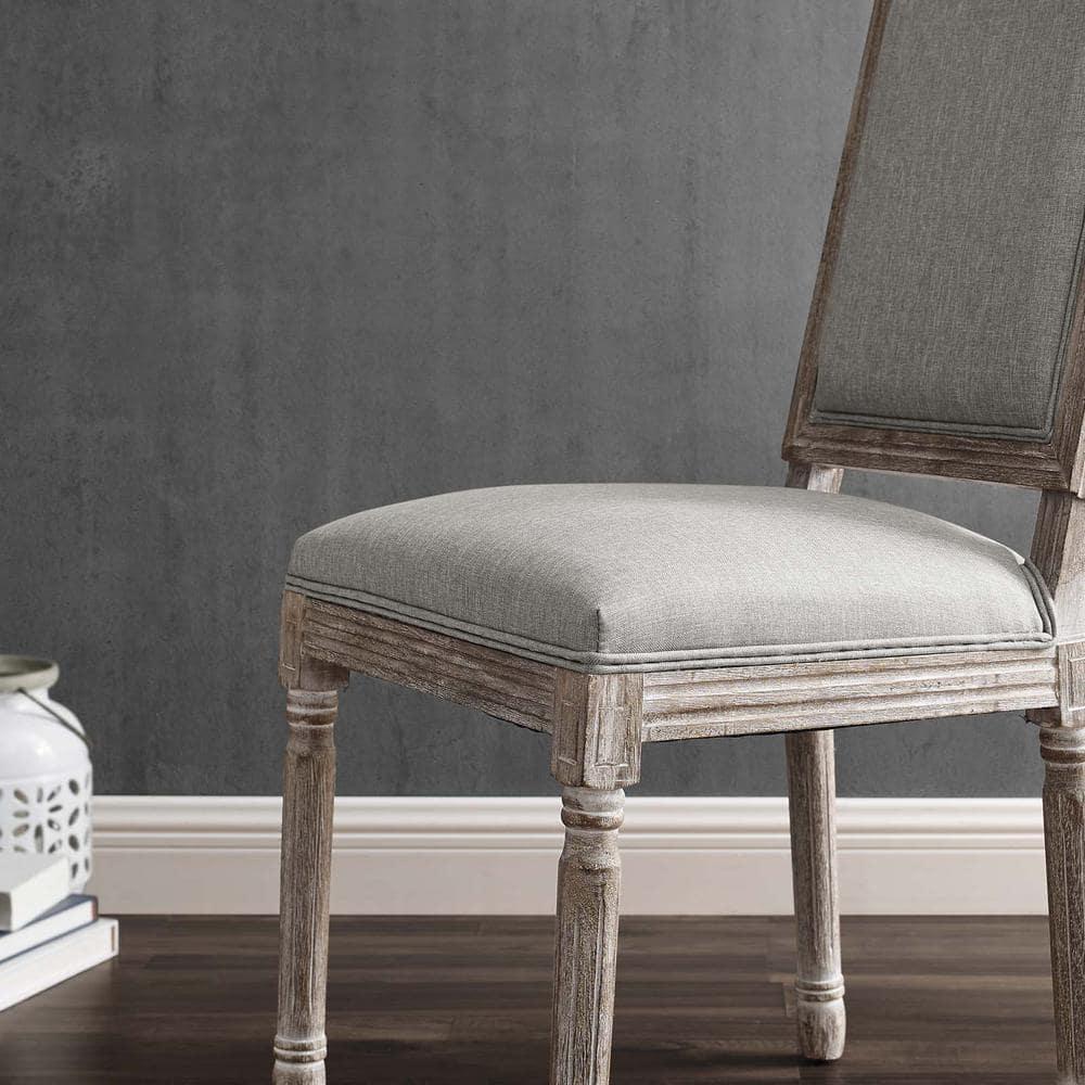 Modway Court 20" Vintage French Fabric Dining Side Chair in Light Gray