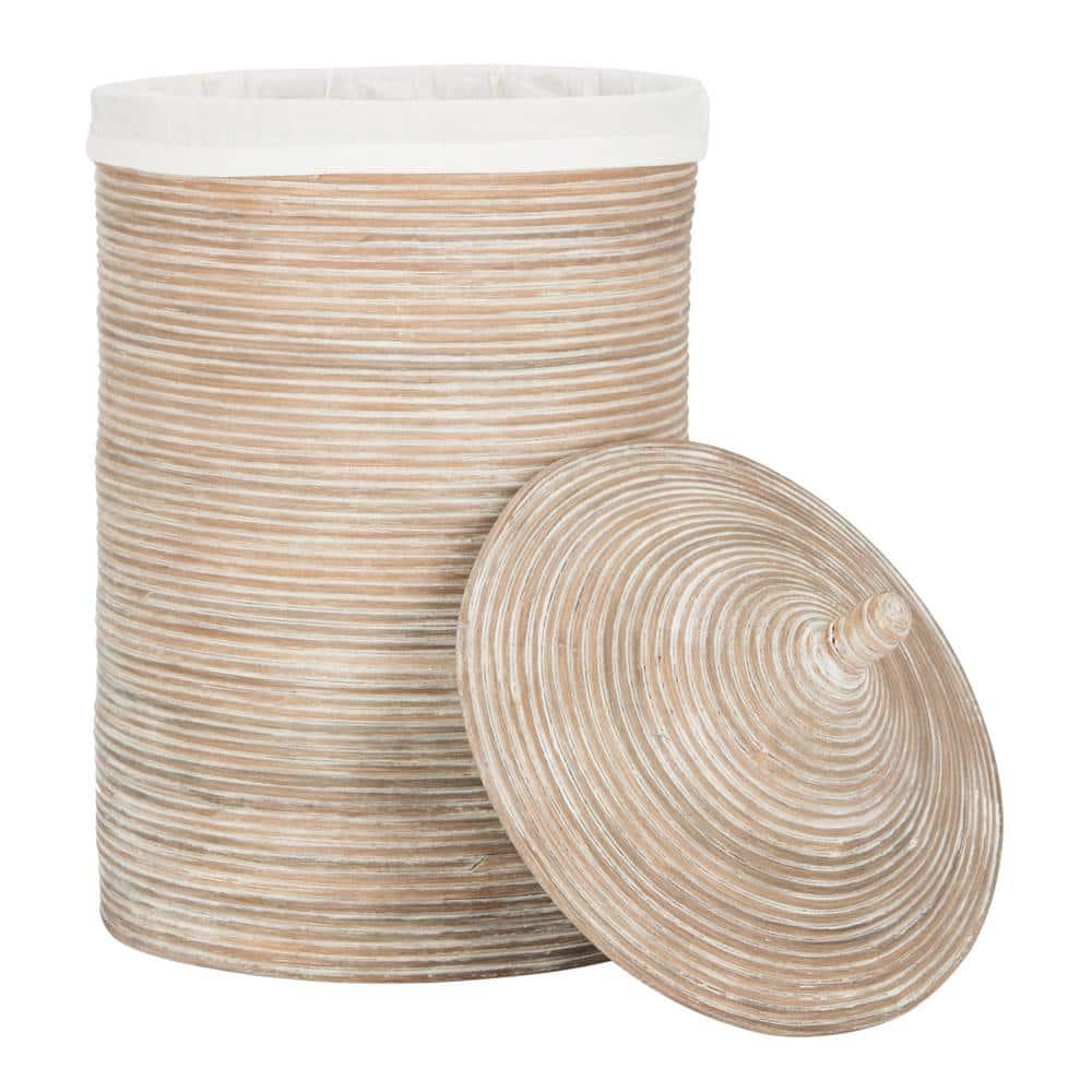 Wellington Laundry Basket with Liner - HAC6501 - White/Grey White Wash - Safavieh