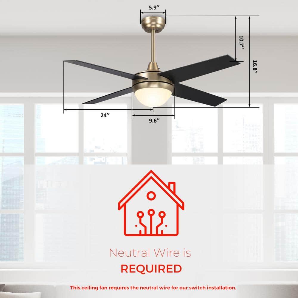 SMAAIR 48" Gold Ceiling Fan with Light and Wall Control for Smart Home