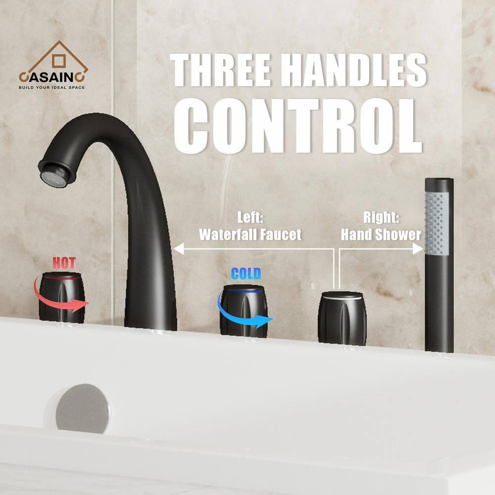 3 Handles Deck Mount Roman Tub Faucet With Hand Shower