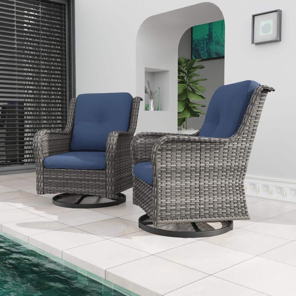Swivel Wicker Patio Chair with Cushions (Set of 2)